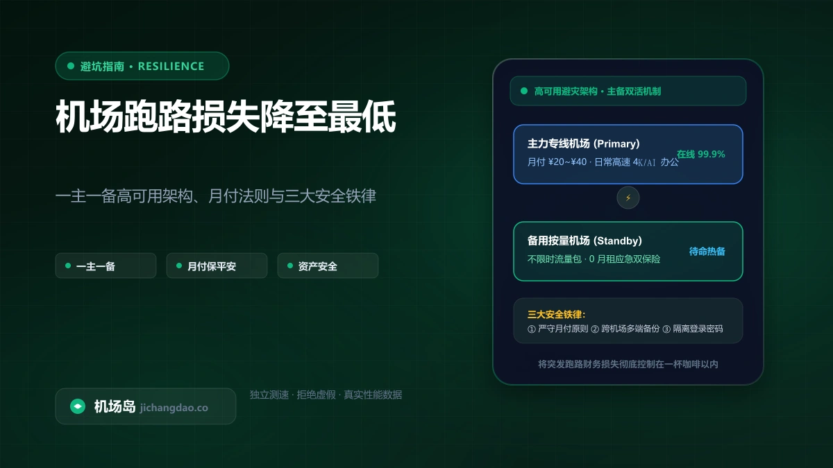 怎么把机场跑路的损失降到最低？一主一备高可用架构、月付法则与三大安全铁律