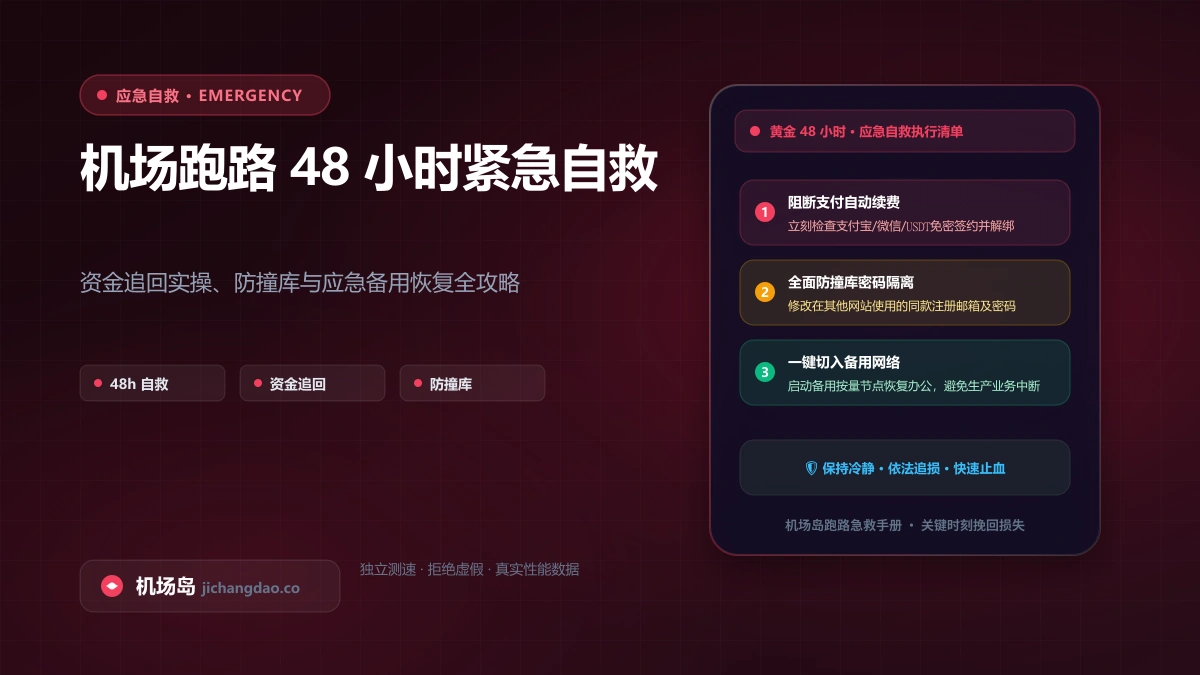 机场跑路了怎么办？48 小时紧急自救指南：资金追回实操、防撞库与应急恢复全攻略