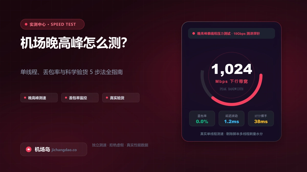 机场怎么测速？看懂彩色测速图与真实性能：延迟、单线程、丢包与晚高峰验货全指南