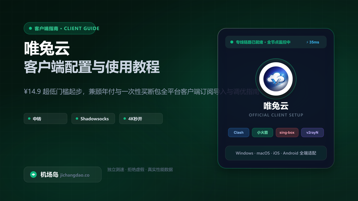 唯兔云客户端配置教程（2026 最新版）：Clash、Shadowrocket 与全平台订阅导入指南