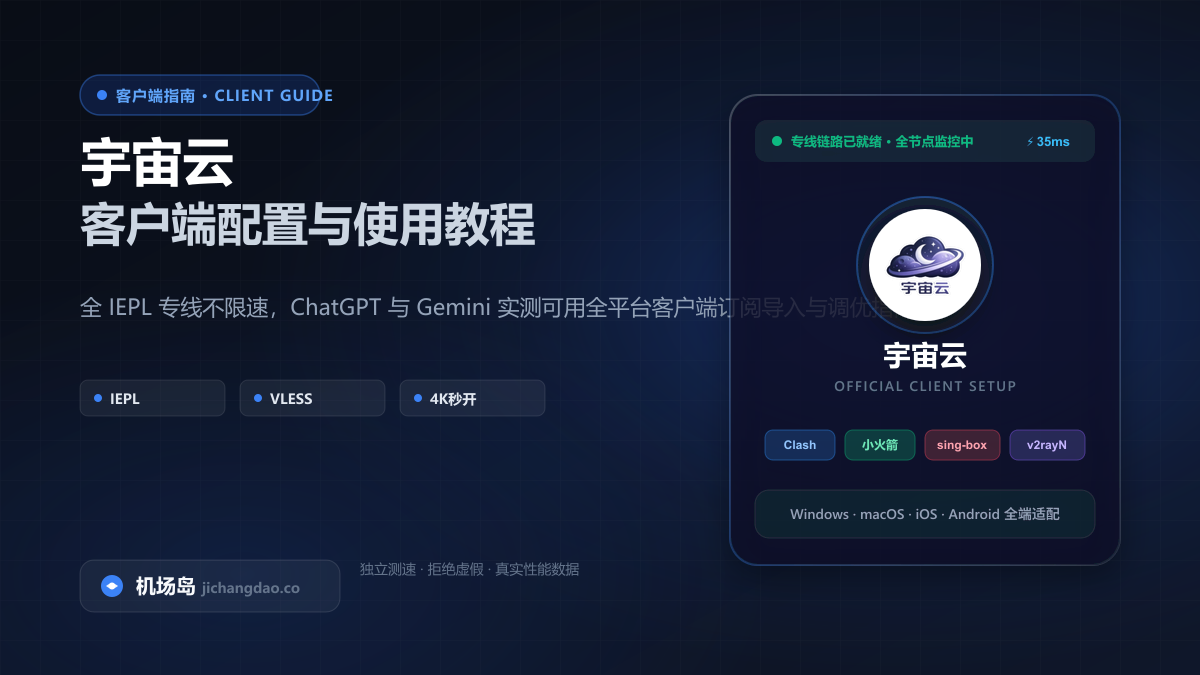 宇宙云客户端配置教程（2026 最新版）：VLESS 专线多端导入与自研客户端指南